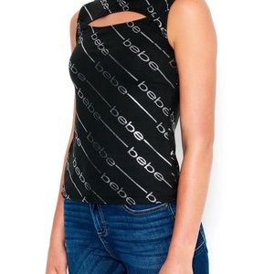 Bebe sleeveless Black & metallic top Size Large #Y2K #cutout #going out #keyhole
